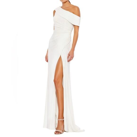 IEENA‎ FOR MAC DUGGAL NWT White Foldover Off-the-Shoulder Slit Gown 6 - Picture 1 of 12